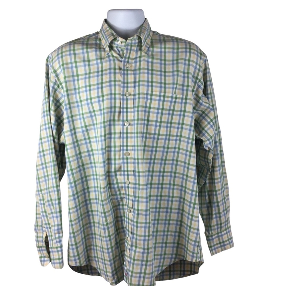 Vineyard Vines Men's Long‎ Sleeved Checkered Shirt - Green, Blue, Cream - Size L